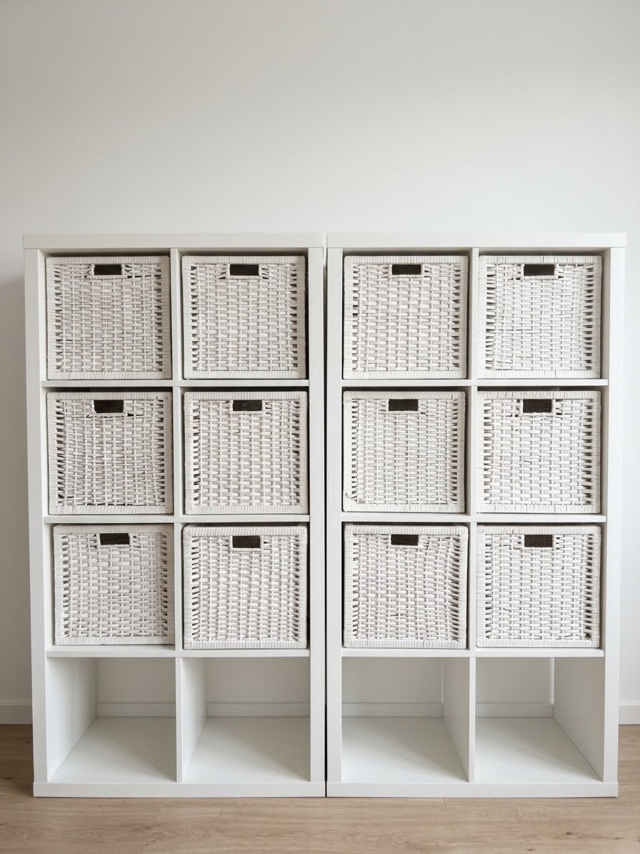 2x IKEA KALLAX witte vakkenkast met 12 witte manden, Ophalen, Gebruikt
