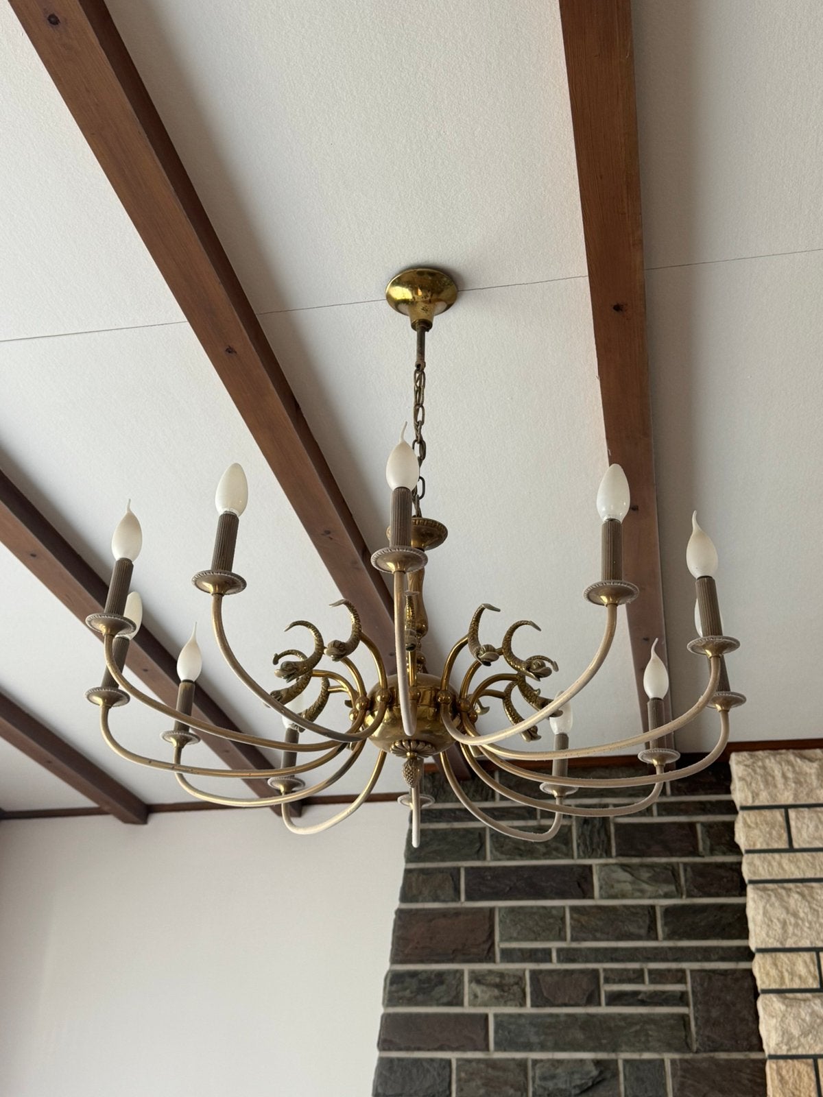2 vintage messing kroonluchters, Huis en Inrichting, Lampen | Kroonluchters, Zo goed als nieuw, Ophalen