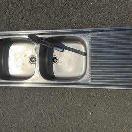 Dubbele inox wasbak, Bricolage & Construction, Sanitaire, Enlèvement, Utilisé, Inox, Lavabo