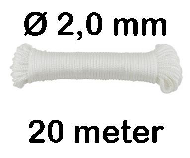 Nylon Koord Touw Lijn 20 m meter Diameter Ø 2 mm - Kleur Wit, Ophalen of Verzenden, Nieuw