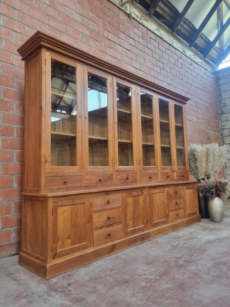 Buffet/vitrine en teck 320 cm LIVRAISON GRATUITE, Teck, 200 cm ou plus, Avec tablette(s), Indo.