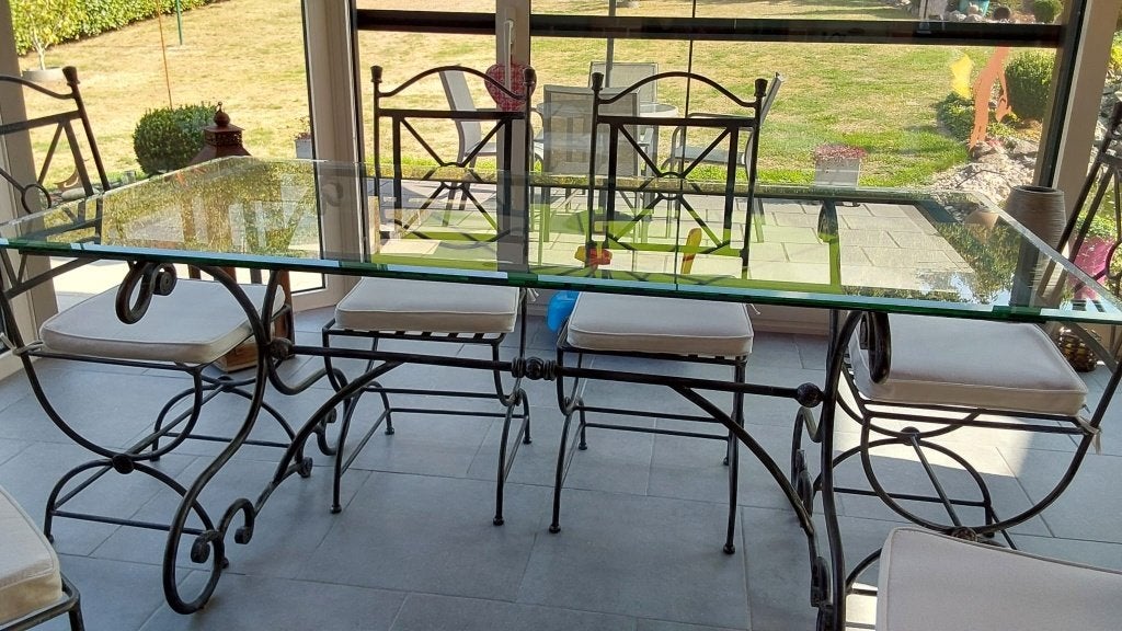 Table en fer forgé et son plateau en verre, Enlèvement, Comme neuf, Verre