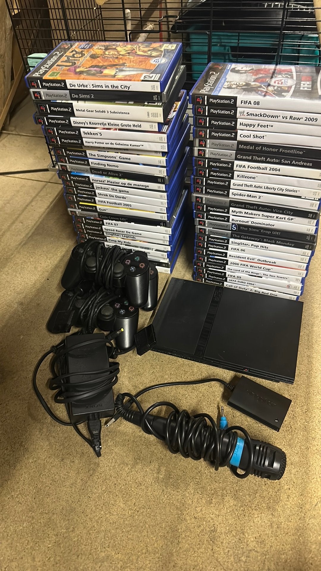 ps2 console + controllers + singstar + 48 spelletjes, Ophalen, Zo goed als nieuw, Overige onderwerpen