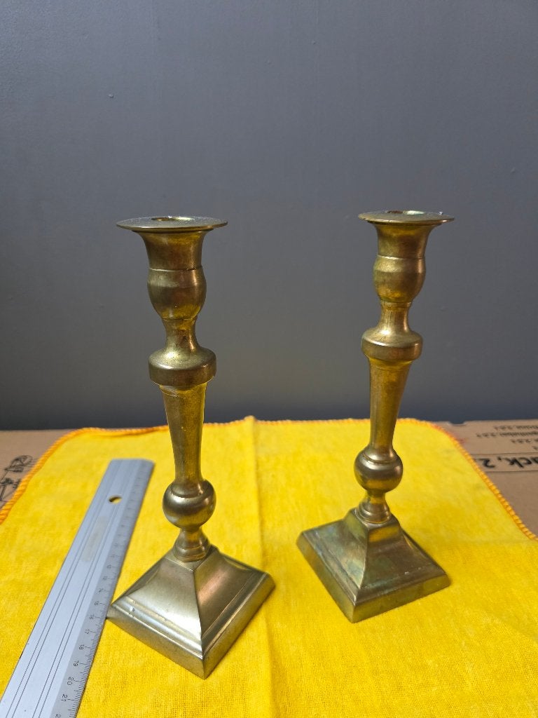 Vintage Messing Kandelaars Set van 2 (Art Deco, Antiek en Kunst, Ophalen of Verzenden, Koper