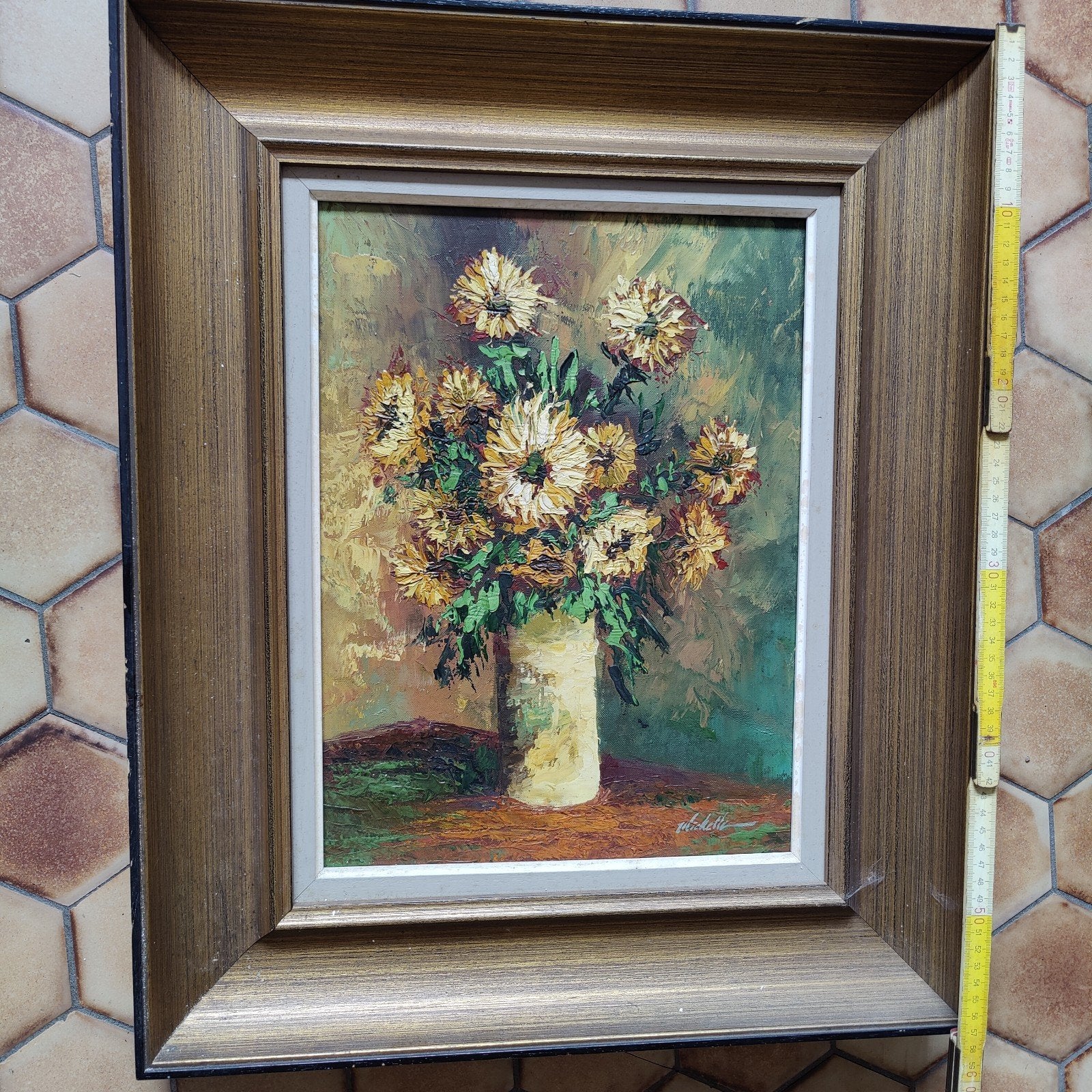 Schilderij zonnebloemen 46x58, Antiek en Kunst, Kunst | Schilderijen | Klassiek, Ophalen