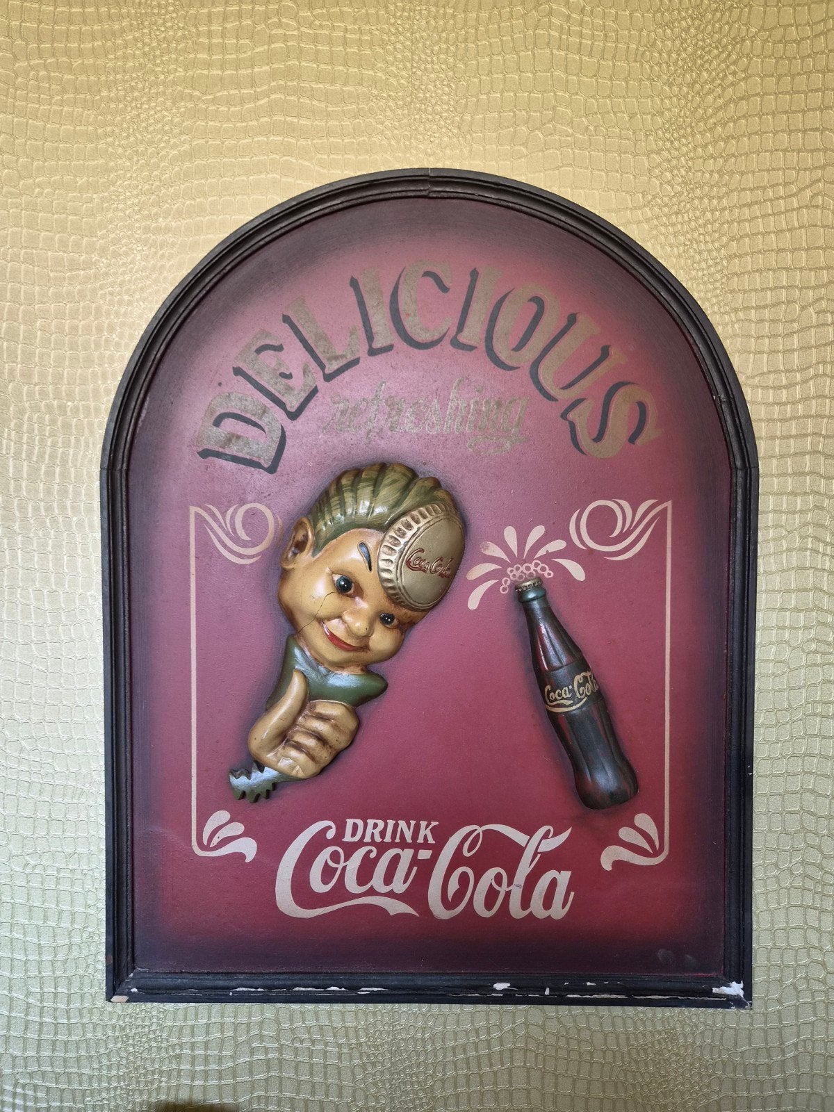 Oud vintage houten reclamebord Coca Cola, Ophalen, Reclamebord