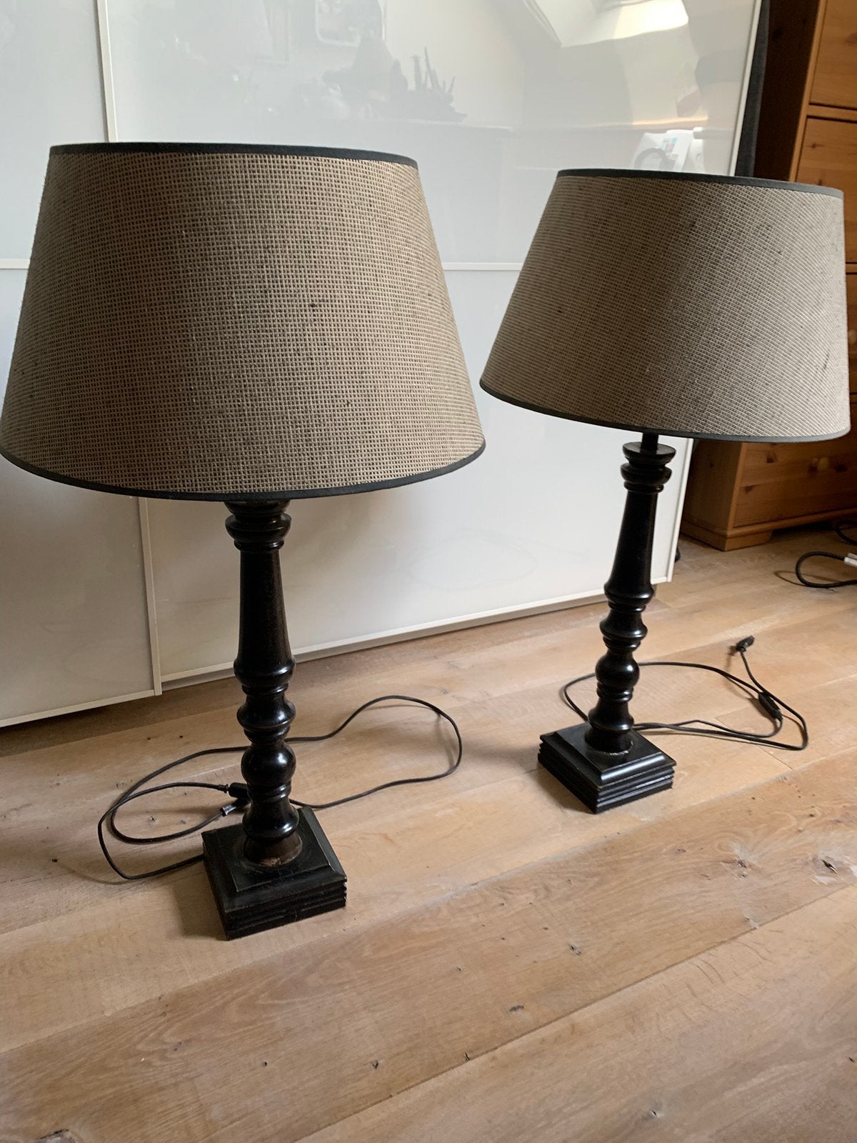 Set van 2 houten tafellampen – landelijke/Engelse stijl, Ophalen, Landelijk/Engelse Stijl / vintage, Gebruikt, 50 tot 75 cm