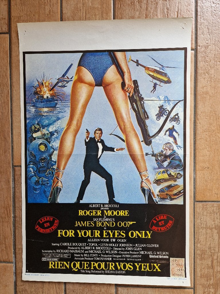 filmaffiche James Bond For Your Eyes Only filmposter, Enlèvement ou Envoi, Rectangulaire vertical, A1 jusqu'à A3, Comme neuf