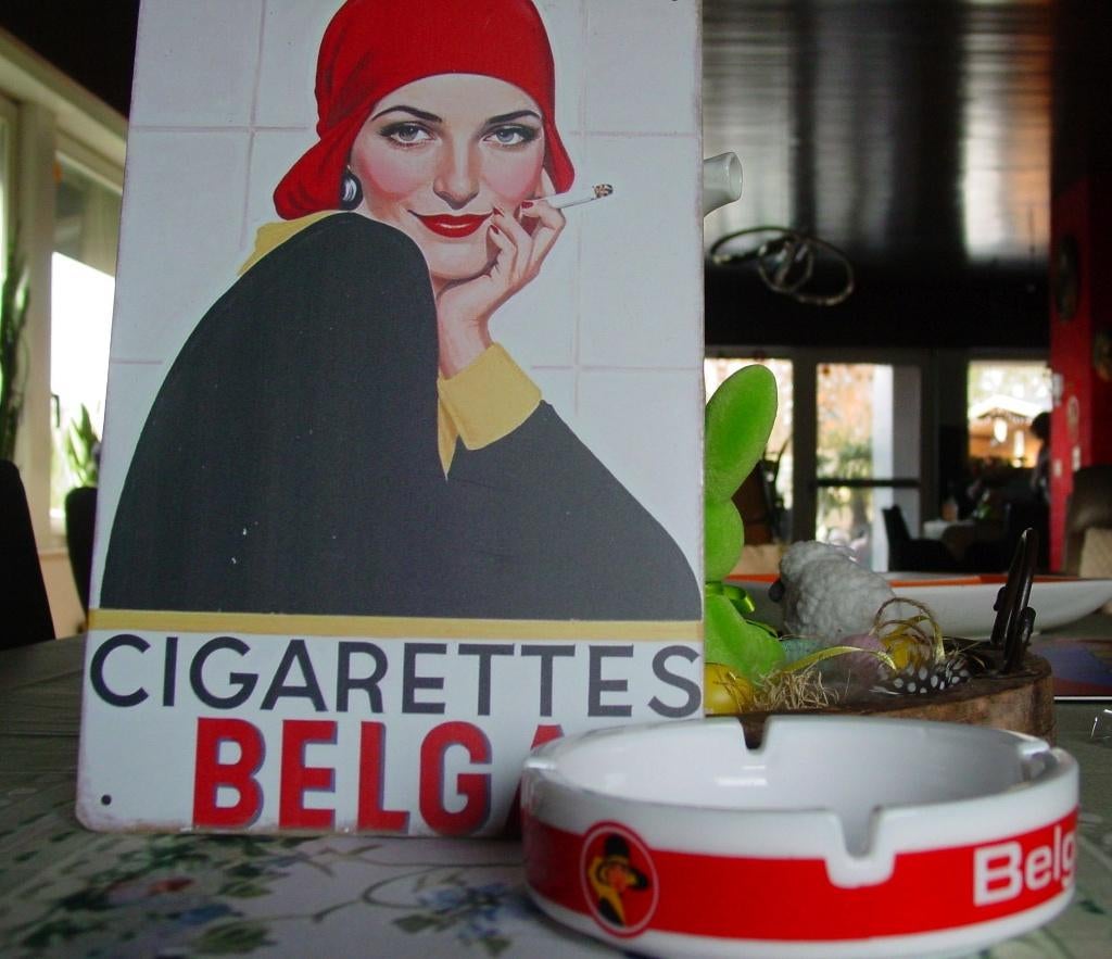 BELGA REKLAME METAAL + ASBAK, Verzamelen, Ophalen of Verzenden