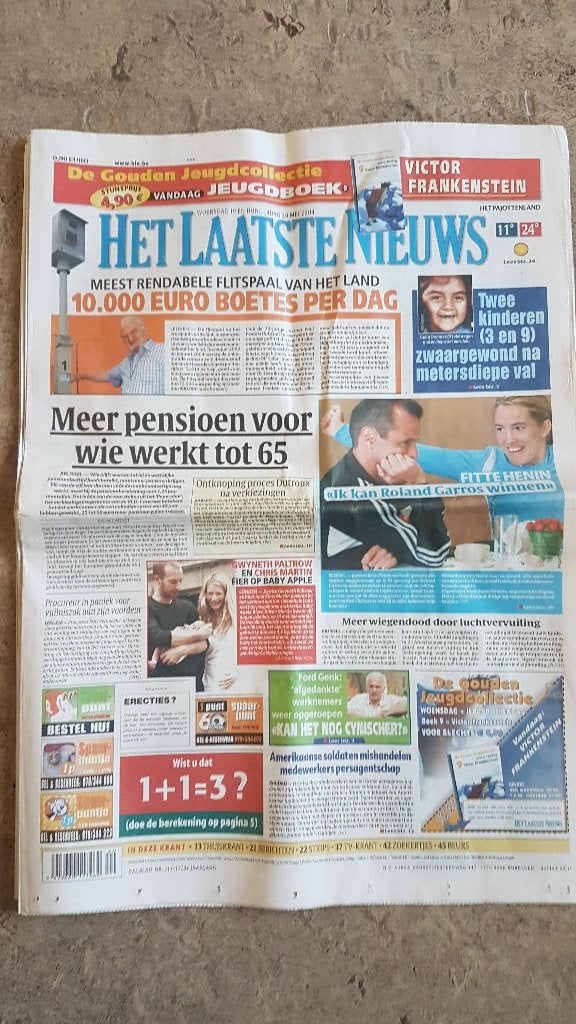 Het Laatste nieuws 19 mei 2004 Justine Henin fit voor Garros, Verzenden, 1980 tot heden, Krant