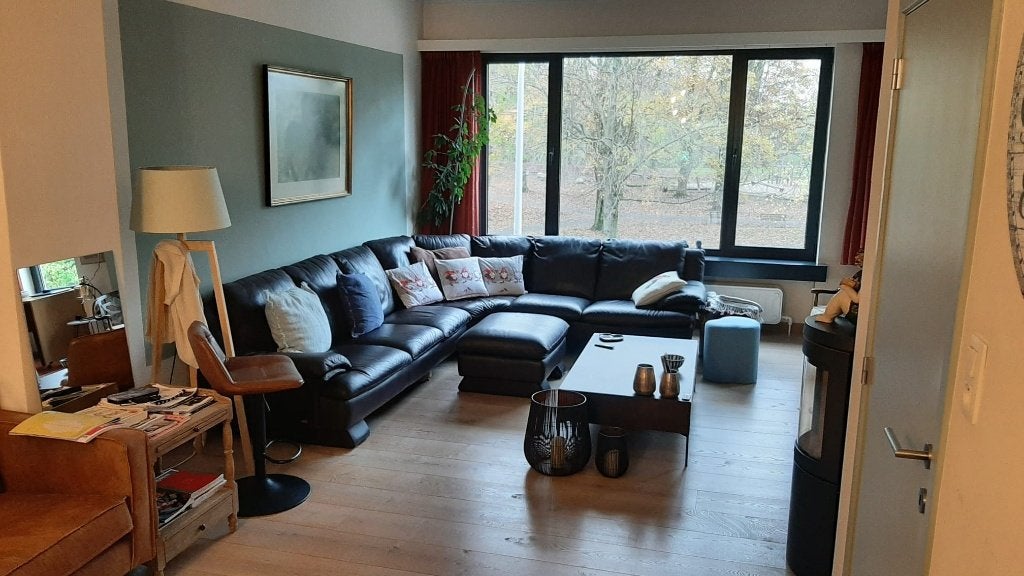 Zitbank, hoek, bruin leder, Enlèvement, Utilisé, Bois, Lounge, klassiek, laag meubel