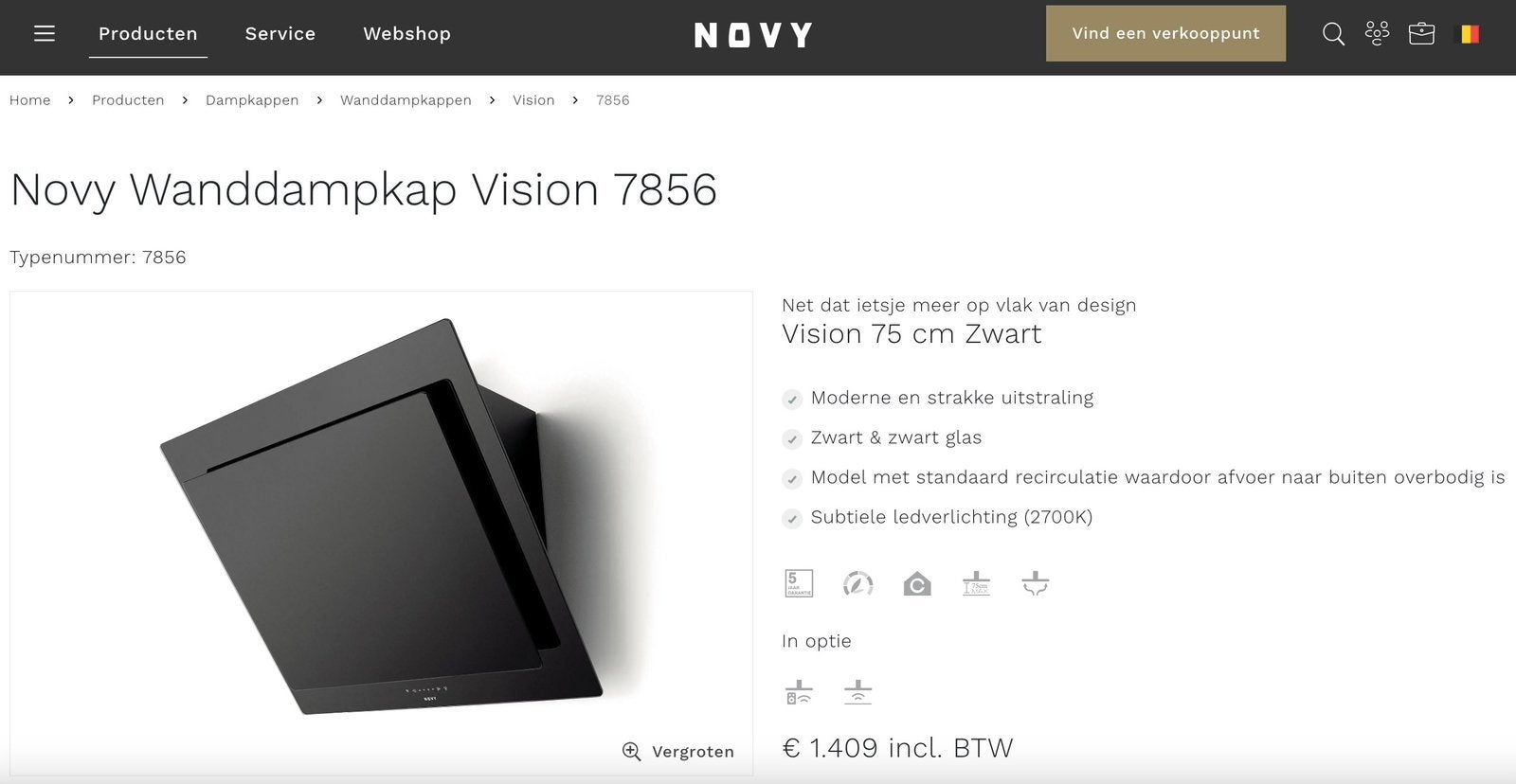 Wanddampkap NOVY, Ophalen, Zo goed als nieuw, Vrijstaand, Overige typen