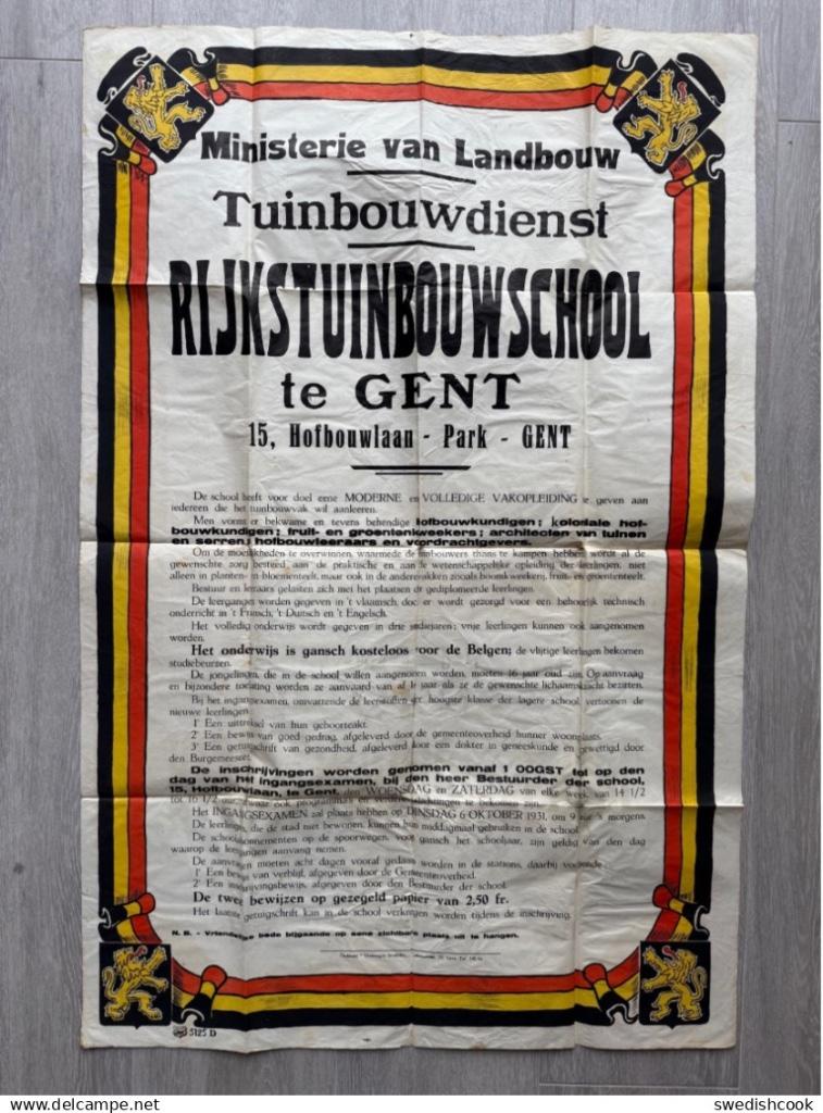 Affiche Gent Rijkstuinbouwschool uit 1931 100cm x 65 cm, Verzamelen, Posters, Ophalen