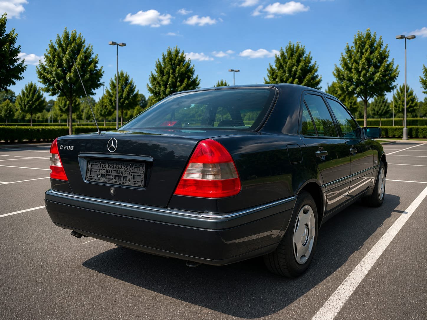 MERCEDES C200 Benzine 1e eigenaar, Auto's, Voorwielaandrijving, Stof, Zwart, Blauw