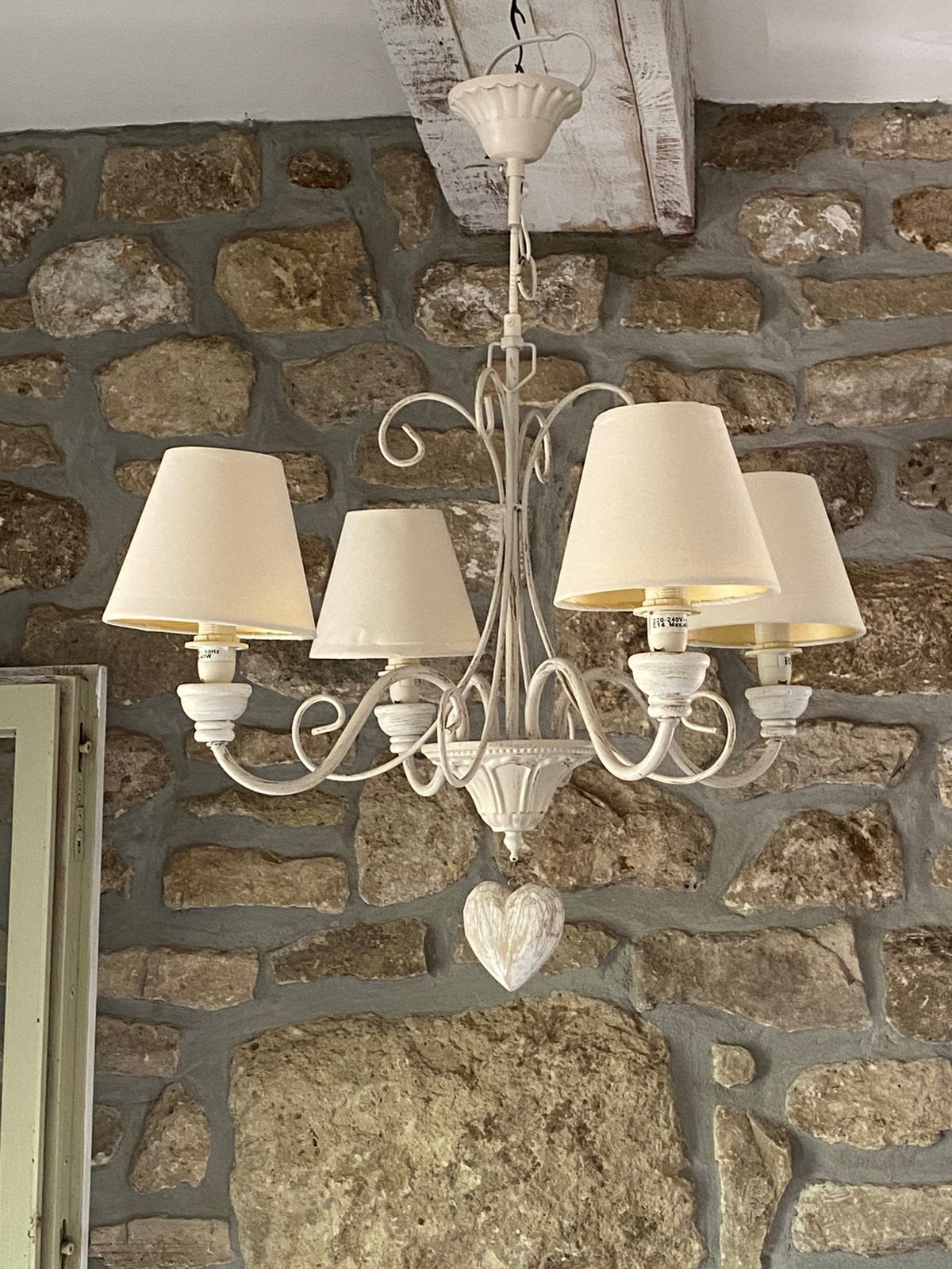 Landelijke ecru/wit luster, Huis en Inrichting, Lampen | Kroonluchters, Ophalen, Gebruikt