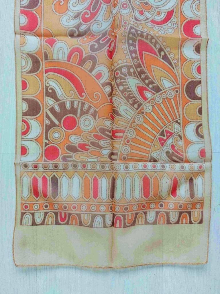 long foulard , voile épais vintage, orange beige brun, Vintage, Ophalen of Verzenden, Zo goed als nieuw, Sjaal