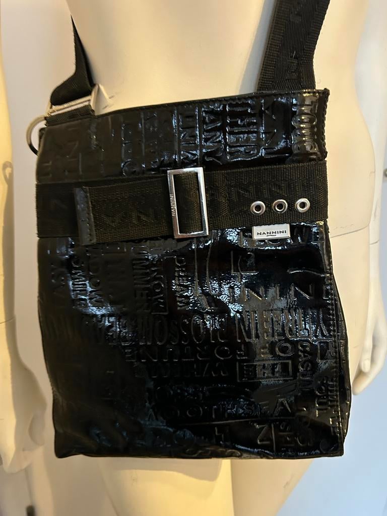 Nannini sac messenger noir cuir vernis