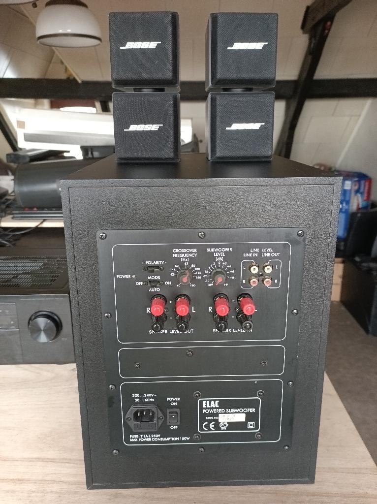 Bose AM5's met Elac subwoofer, Ophalen of Verzenden, Zo goed als nieuw, 2.1-systeem, 70 watt of meer