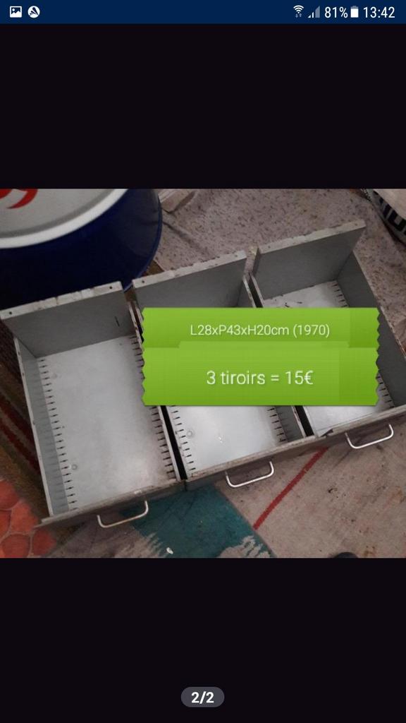 4 tiroirs métalliques SANS Armoire, 5€/pièce, Enlèvement ou Envoi