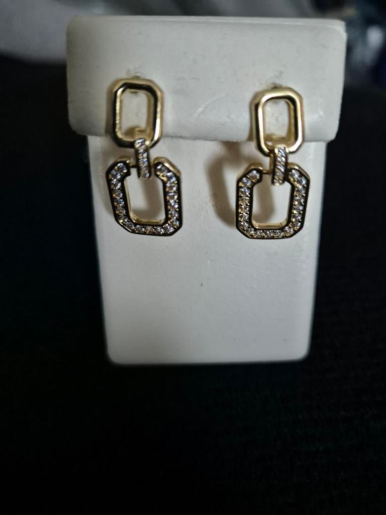 Nieuwe vergulde zilveren oorbellen, Bijoux, Sacs & Beauté, Boucles d'oreilles, Neuf, Enlèvement ou Envoi, Or, Avec cristal
