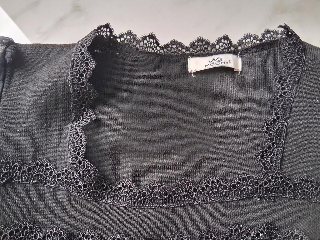 Zwart kort truitje met doorzichtige mouwen, Kleding | Dames, Ophalen, Zo goed als nieuw, Zwart
