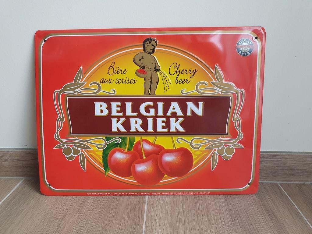 Metaal Reclamebord - Belgian Kriek Brouwerij Lefebvre -, Verzamelen, Merken en Reclamevoorwerpen, Ophalen of Verzenden, Gebruikt