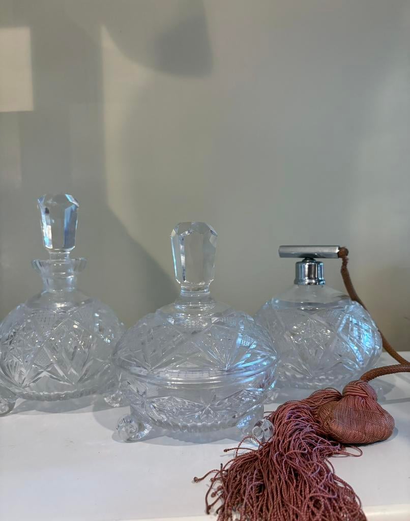 Art deco kristal toiletsset, Ophalen of Verzenden