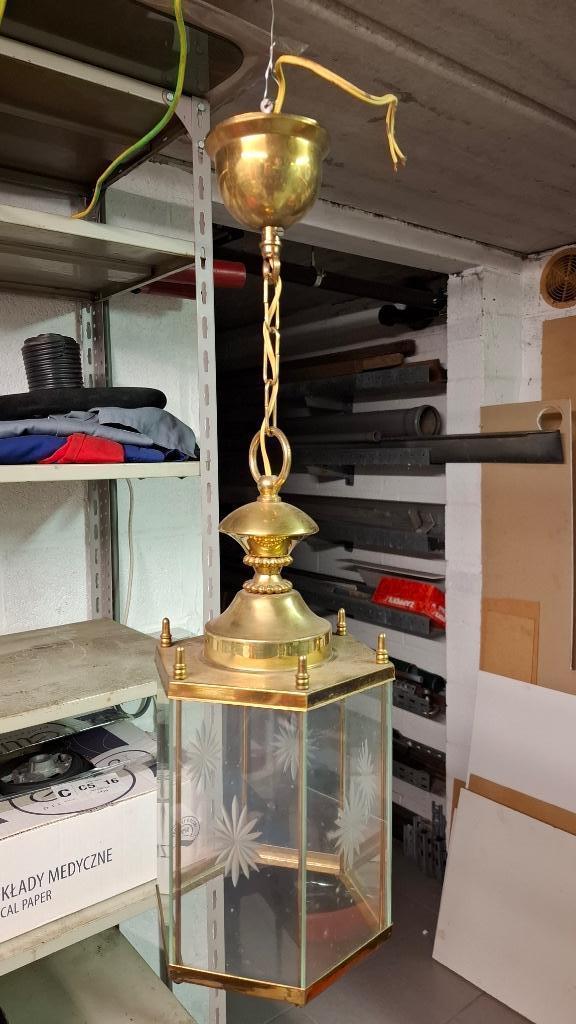 Suspension laiton 1ampoule, Maison & Meubles, Lampes | Suspensions, Enlèvement, Utilisé, Verre, Ancien