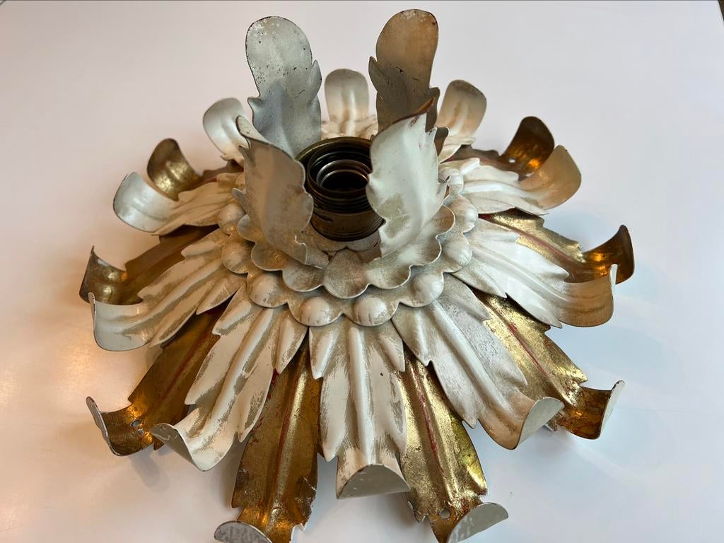 Metalen plafondlamp uit de jaren 70, Florentijnse stijl, Zo goed als nieuw, Metaal