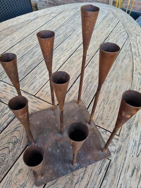 Brocante kaarsenhouder smeedijzer binnen of buiten, Ophalen of Verzenden, Gebruikt