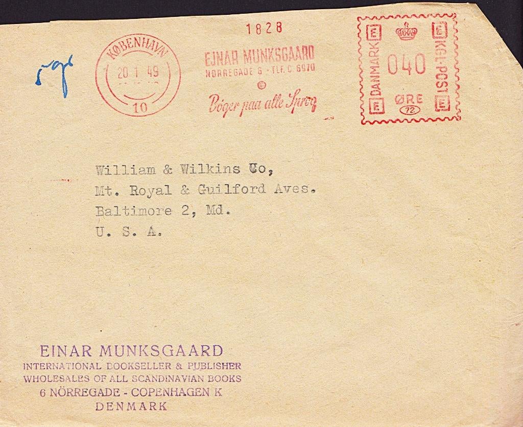 1949 - DENEMARKEN - Cover Einar MUNKSGAARD + KØBENHAVN, Verzenden, Denemarken, Gestempeld