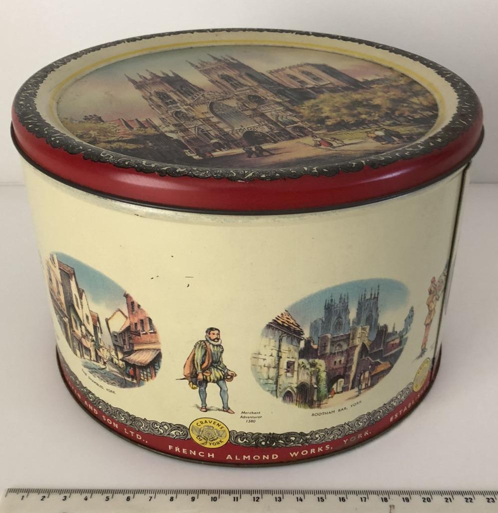 Vintage ronde blikken (snoep)doos Cravens of York England, Ophalen of Verzenden, Gebruikt, Koek(jes), Overige merken