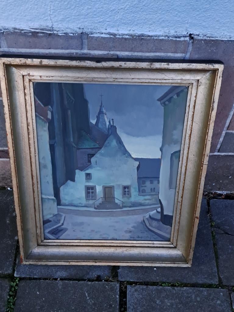 huile sur panneau ruelle signe albert delaunois, Antiek en Kunst, Kunst | Schilderijen | Klassiek, Ophalen of Verzenden