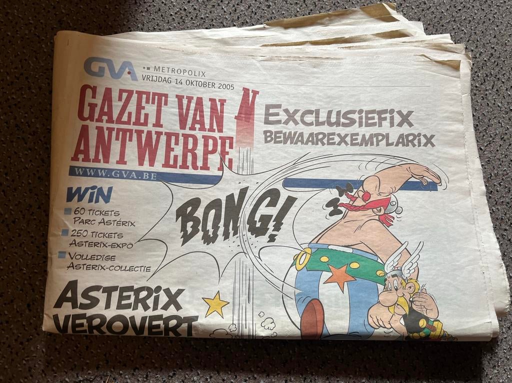 Gazet van antwerpen speciale druk van asterix uit 2005, Collections, Enlèvement, 1980 à nos jours, Journal