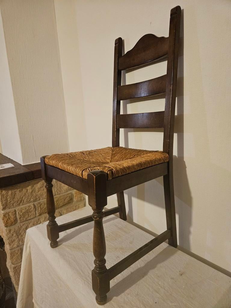 Franse houten stoel, handgevlochten zitting van raffia, Antiek en Kunst, Ophalen