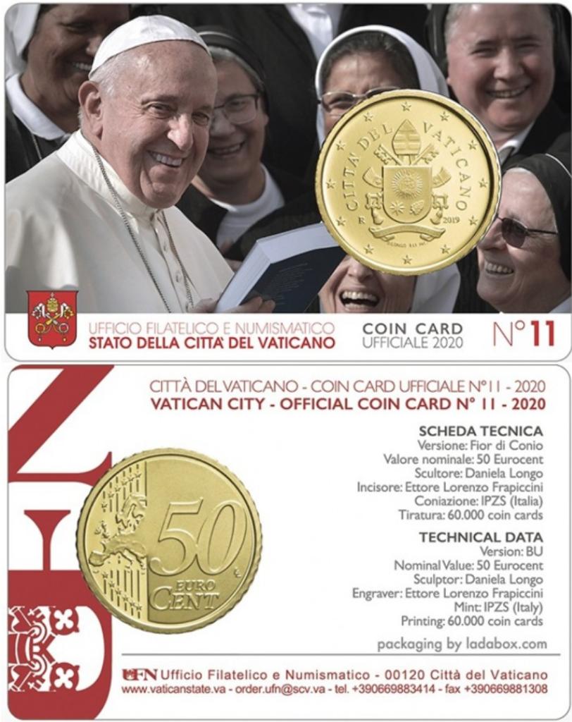 coincard 50 eurocent Vaticaanstad 2020 Nr. 11, Postzegels en Munten, Ophalen of Verzenden, Vaticaanstad