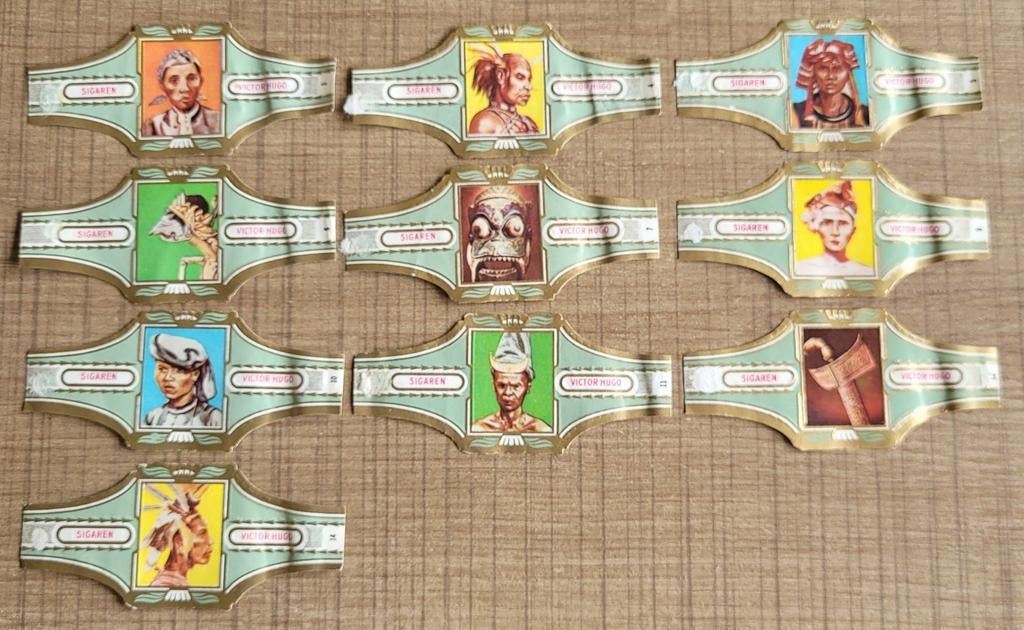 10 oude sigarenbandjes reeks Indonesië, Enlèvement ou Envoi, Utilisé, Bagues de cigare