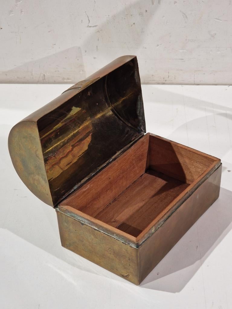 Koperen schatkist , juwelen doosje koper met hout afgewerkt, Antiek en Kunst, Ophalen of Verzenden, Koper