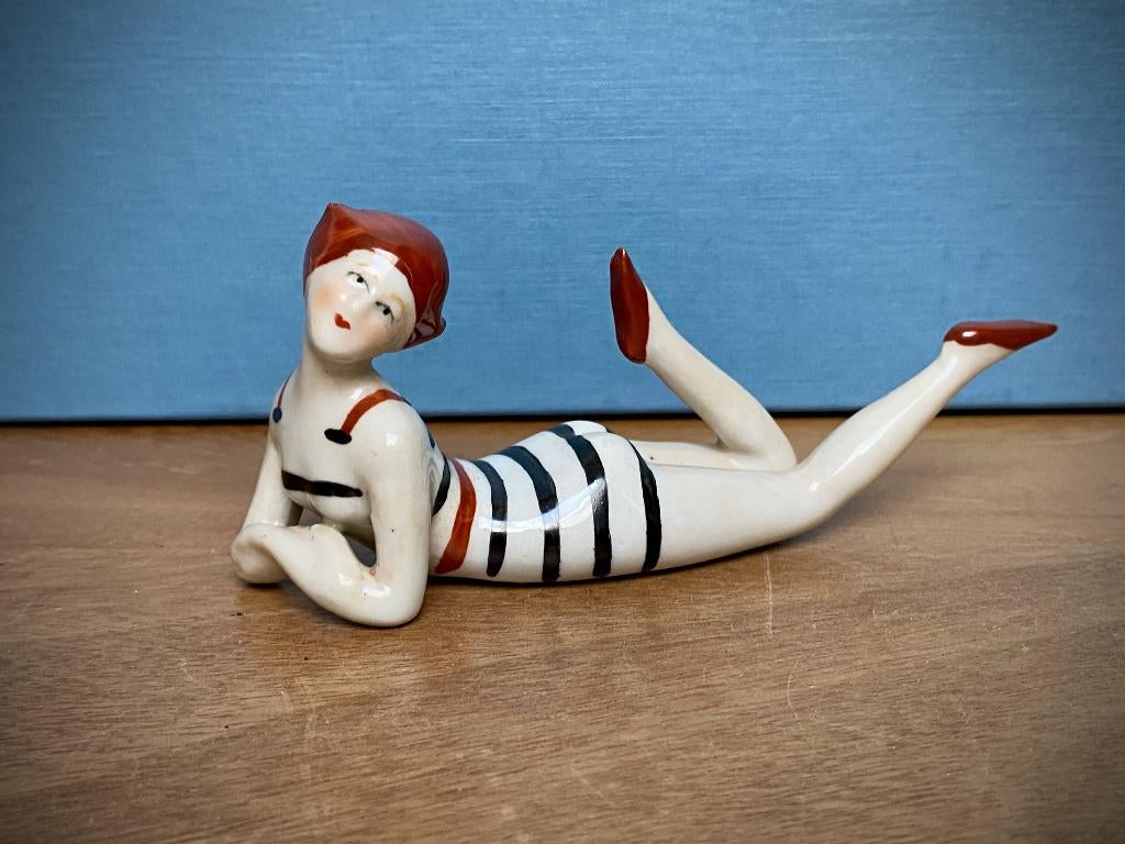 ANTIEK ART DECO BADPORSELEINEN BEELDJE UIT 1930, Ophalen of Verzenden