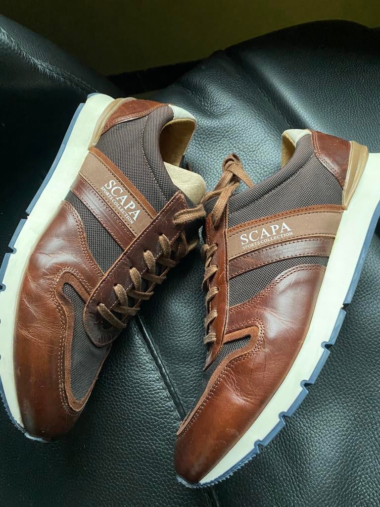 Scapa leder blauw / bruin leder heren schoenen sneakers, Verzenden, Zo goed als nieuw, Blauw, Sneakers