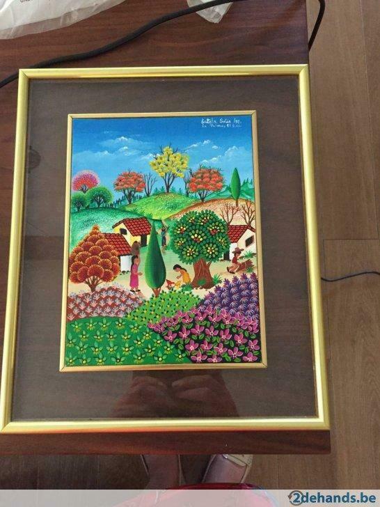 schilderij  - El Salvador  - kleurrijk, Antiek en Kunst