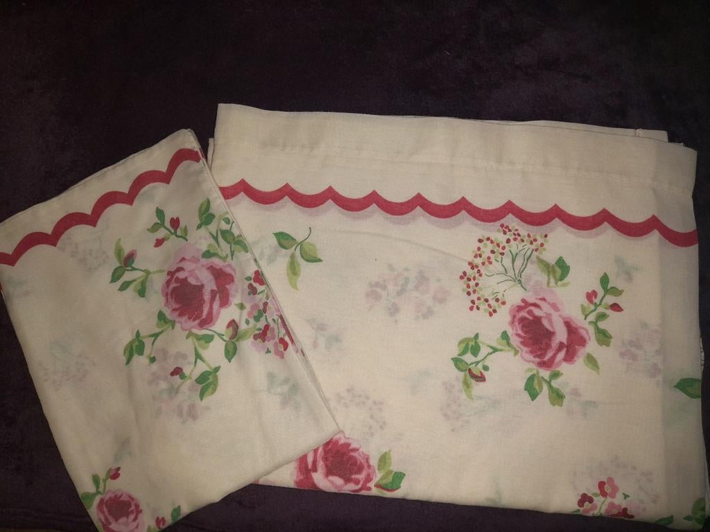 Vintage 1drap décor rose et sa taie dble face