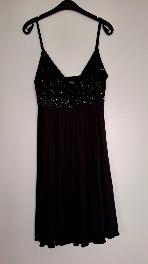 Top noir mi-long à sequins irisés et petites perles, Sans manches, Taille 38/40 (M), Enlèvement ou Envoi, Comme neuf