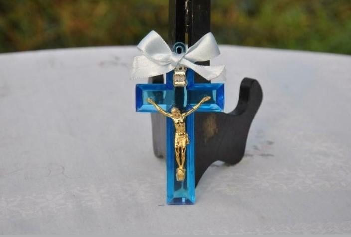 § crucifix de berceau plastique bleu, Antiquités & Art, Enlèvement ou Envoi