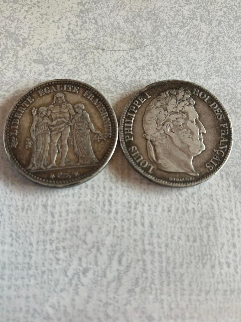 Lot 2 munten 5 Francs Louis-Philippe 1834 W &Hercules 1876 K, Ophalen of Verzenden, Frankrijk, Zilver