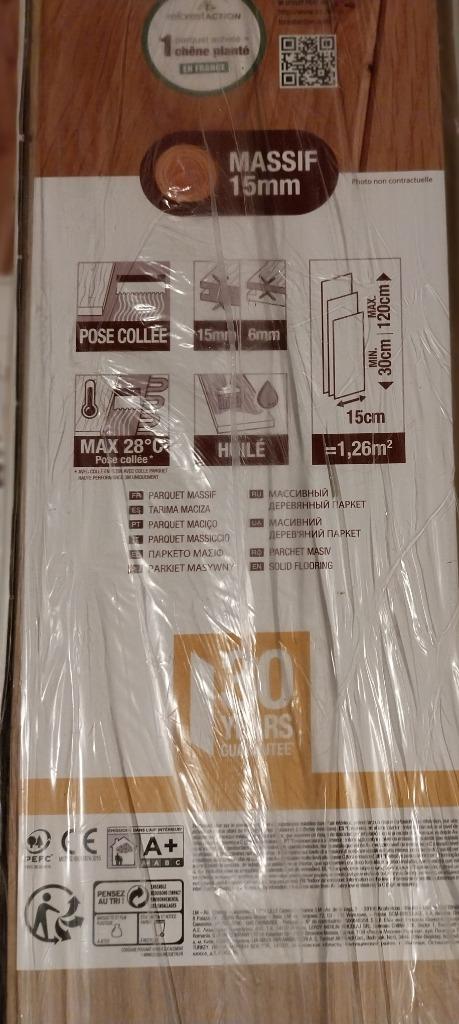 massief eiken parket : 20,16 m2, 50 tot 150 cm, Nieuw, 10 m² of meer, 10 tot 30 cm