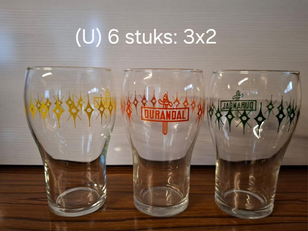 6 Retro Durandal bierglazen, Vintage (3x2), set van 6, Ophalen of Verzenden, Zo goed als nieuw, Bierglas