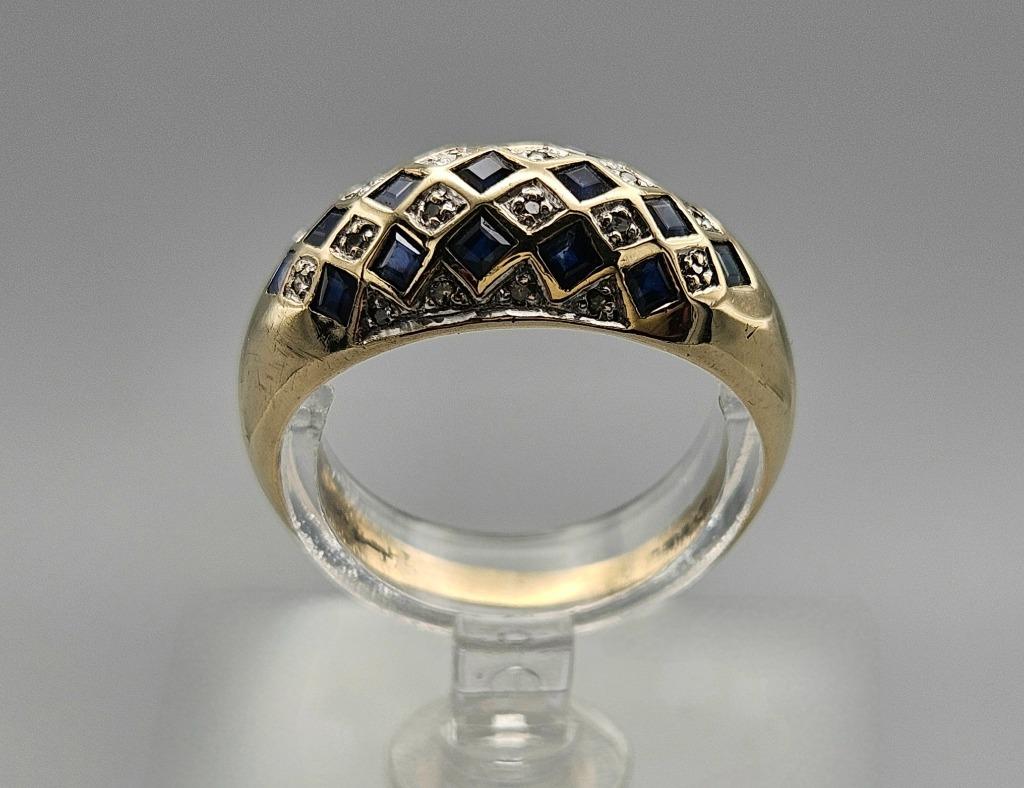 Bague vintage en or, pierre précieuse, saphir et diamant. 20, Bijoux, Sacs & Beauté, Enlèvement ou Envoi, Or, Bague, Avec pierre précieuse