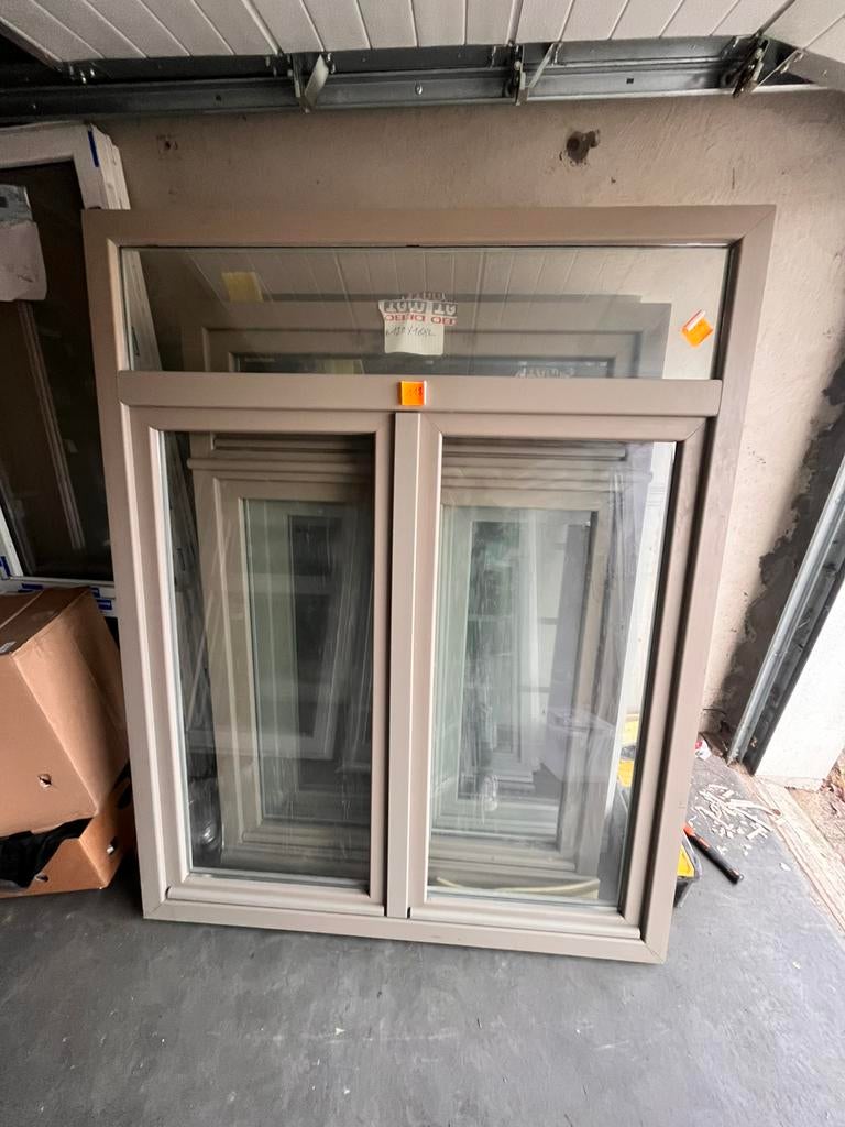 PVC Raam met Bovenlicht Dubbel Glas 150 x 188 cm Crème, Doe-het-zelf en Bouw, Adembescherming, Ophalen, Zo goed als nieuw