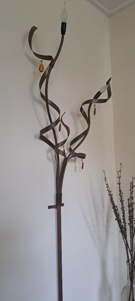 Landelijke koperen wandlamp met glazen druppels Renee Pans, Ophalen, Zo goed als nieuw, Glas, Landelijk